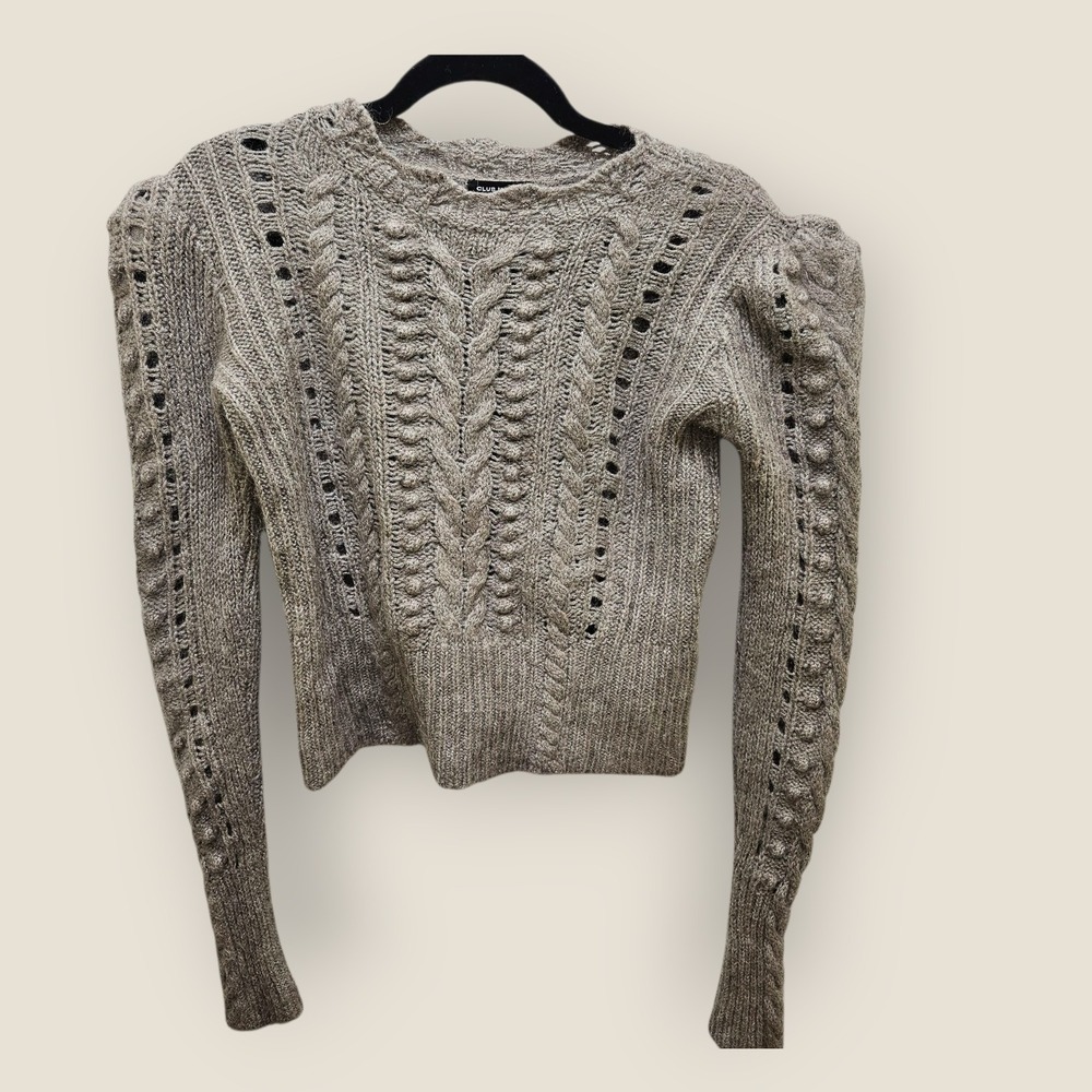 Club Monaco Wool Mohair Blend Cable Knit Puff‎ Sleeve Sweater Women's Size Small